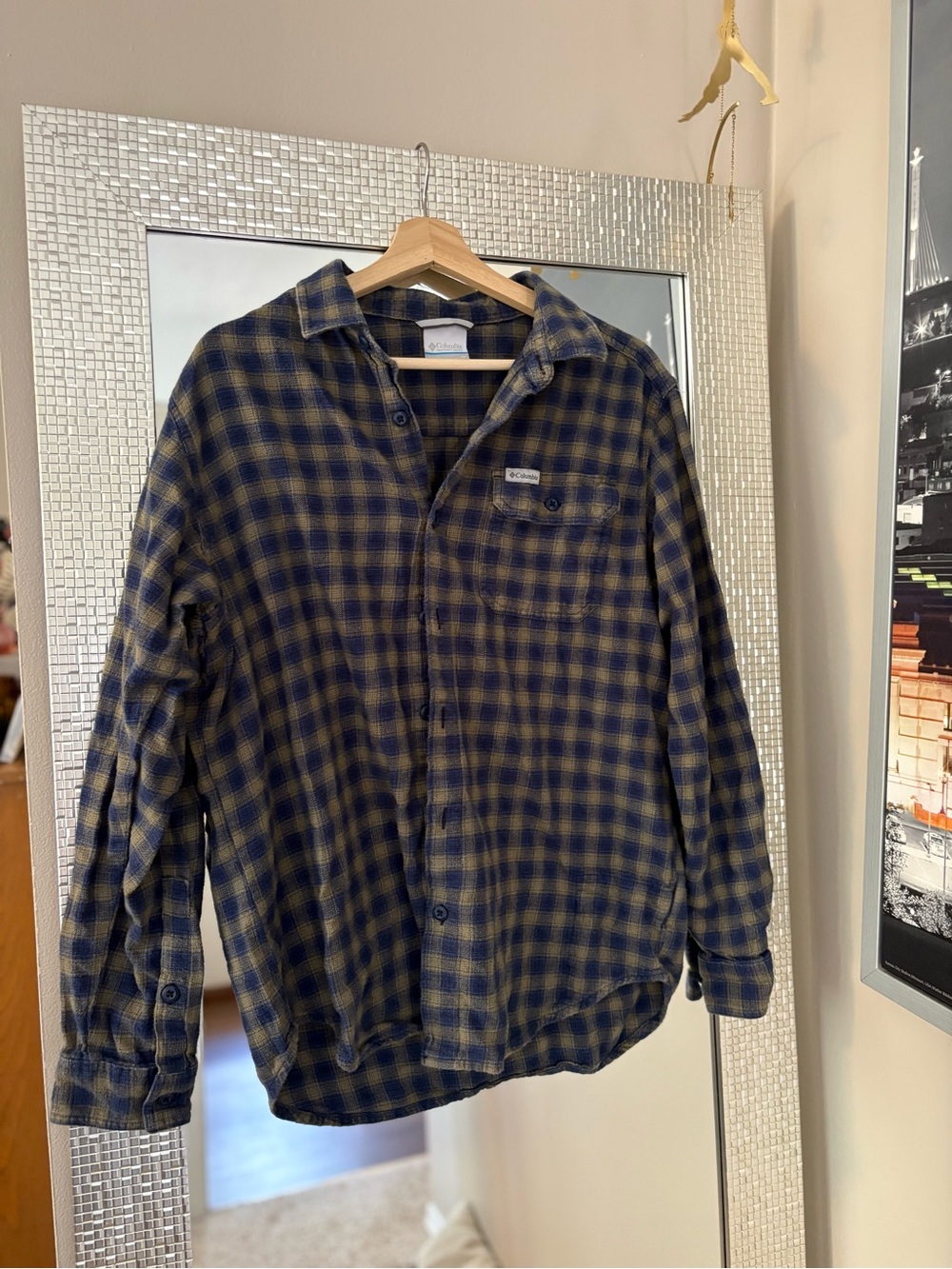 Columbia Navy and Olive Plaid Button-Down Shirt